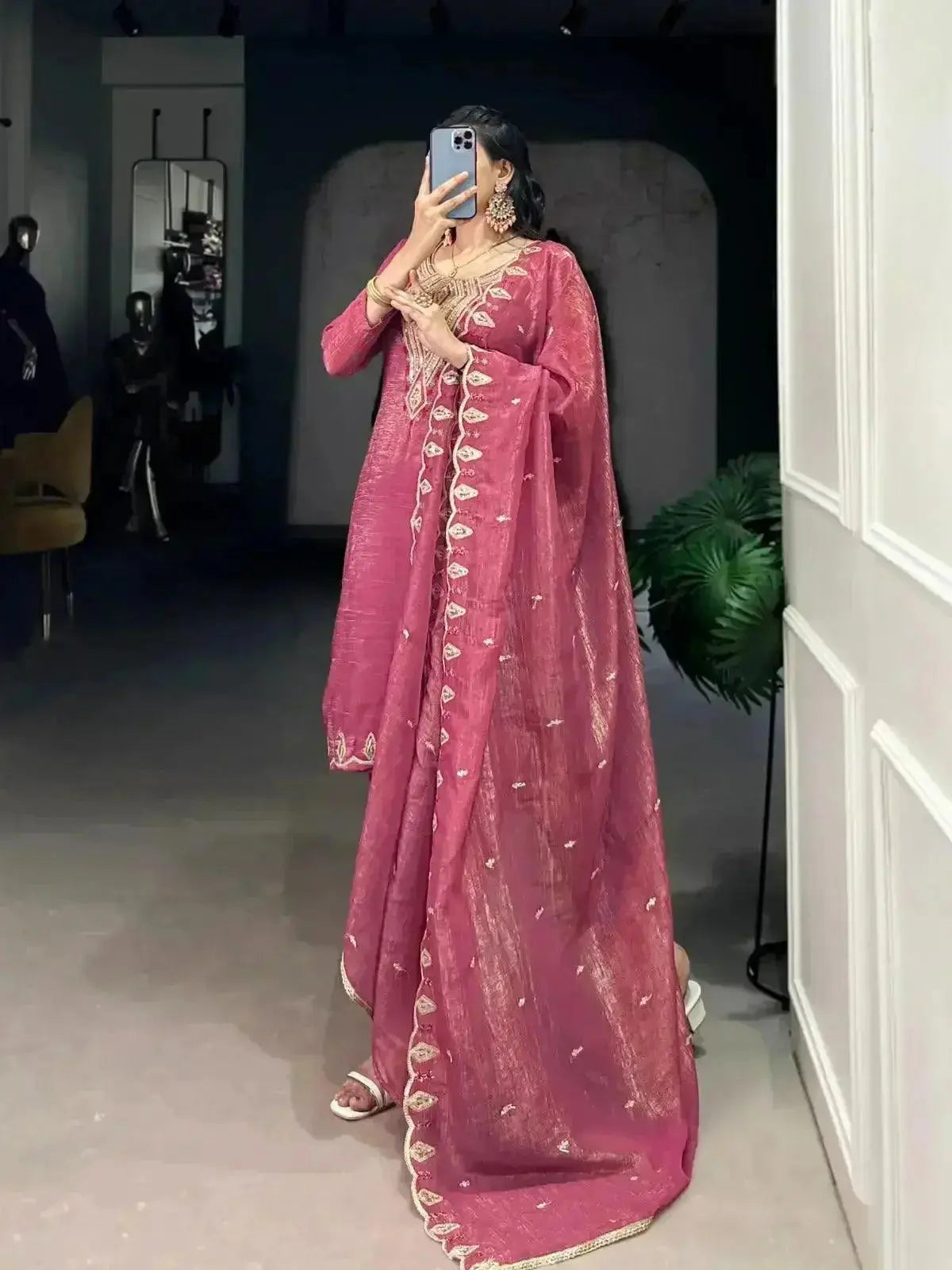 elegant silver glory embroidered suit set for women - rpd fashion