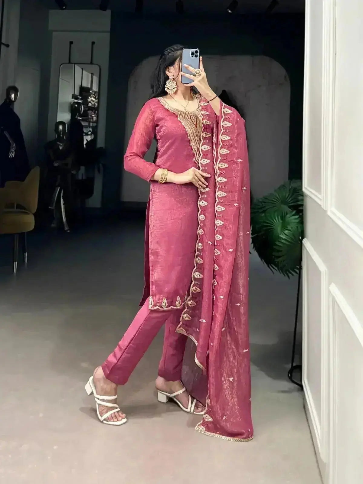 elegant silver glory embroidered suit set for women - rpd fashion