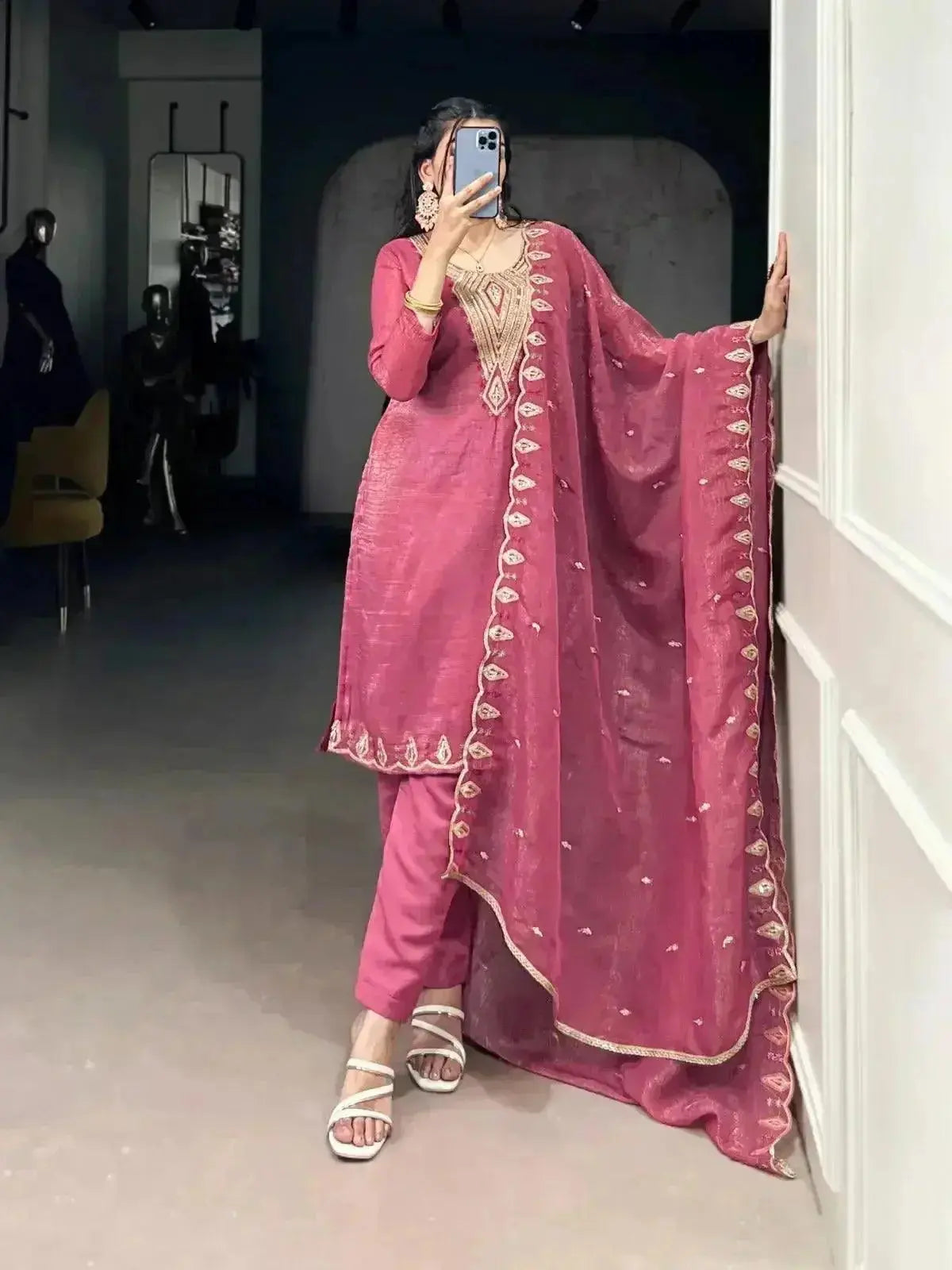 elegant silver glory embroidered suit set for women - rpd fashion
