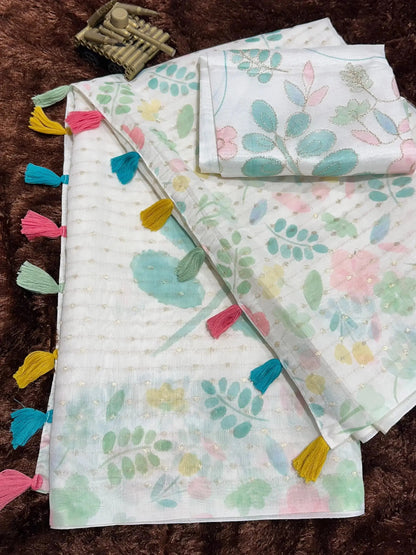 Effortless elegance meets vibrant charm with this Designer saree for your monsoon paradise - RPD Fashion