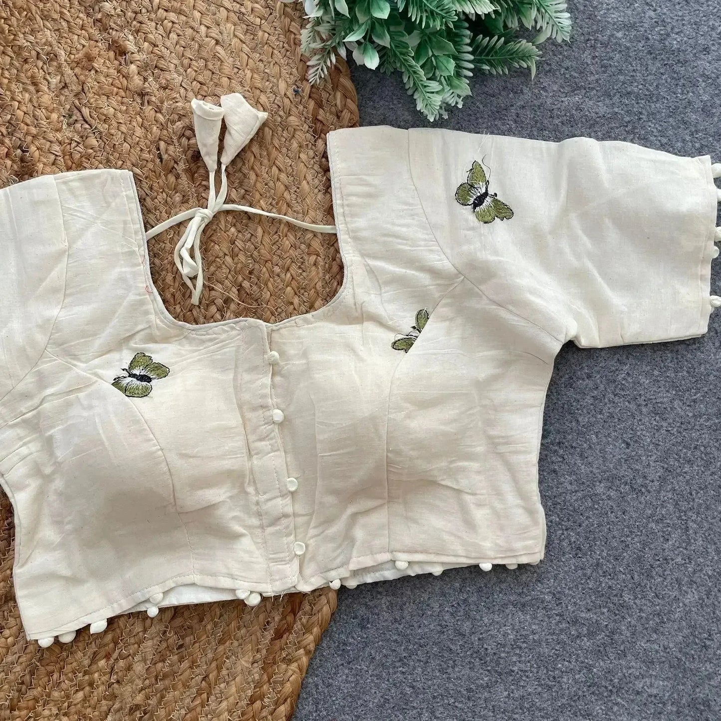 elegant khadi cotton blouse with butterfly embroidery - rpd fashion
