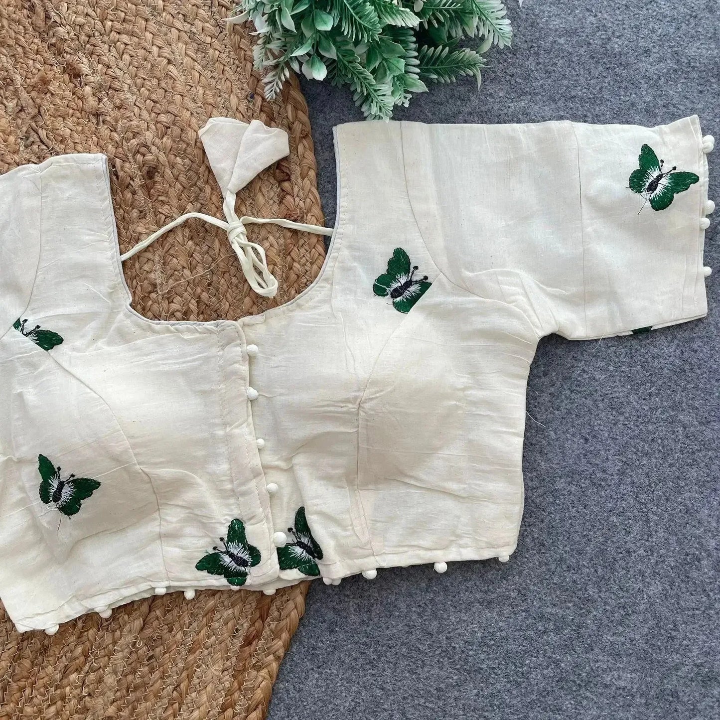 elegant khadi cotton blouse with butterfly embroidery - rpd fashion