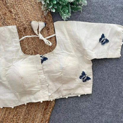 Elegant Khadi Cotton Blouse with Butterfly Embroidery - RPD Fashion