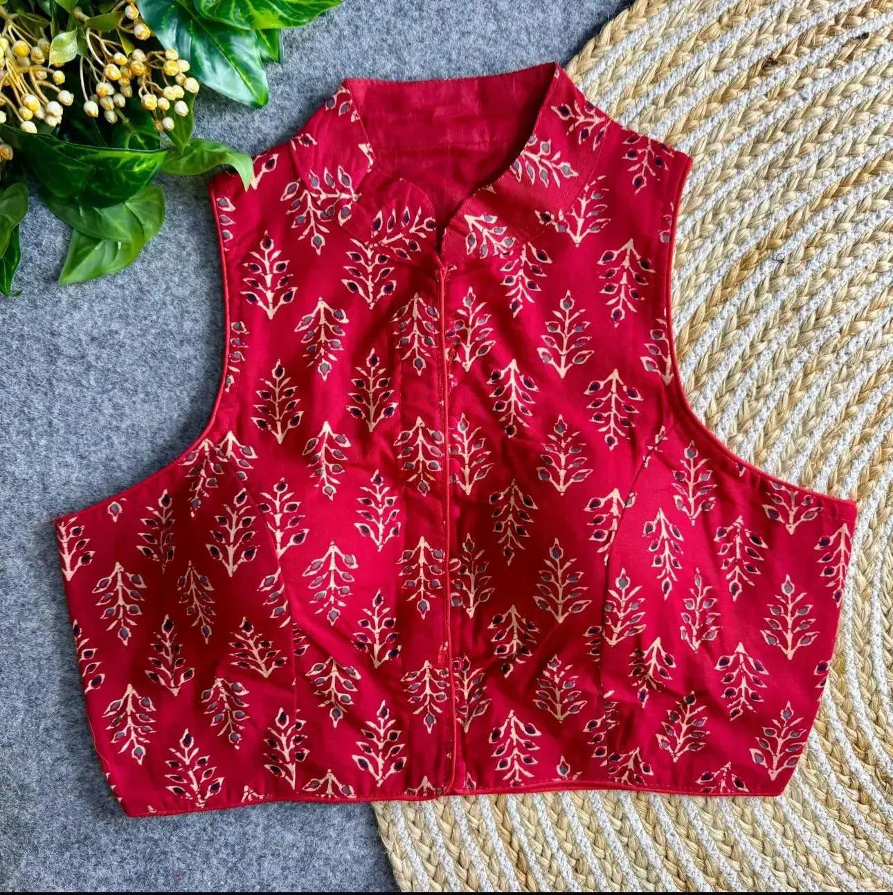 Elegant Partywear Blouse with Ajrakh Cotton Fabric and Pure Pali Cotton Lining
