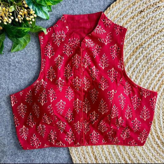 Elegant Partywear Blouse with Ajrakh Cotton Fabric and Pure Pali Cotton Lining