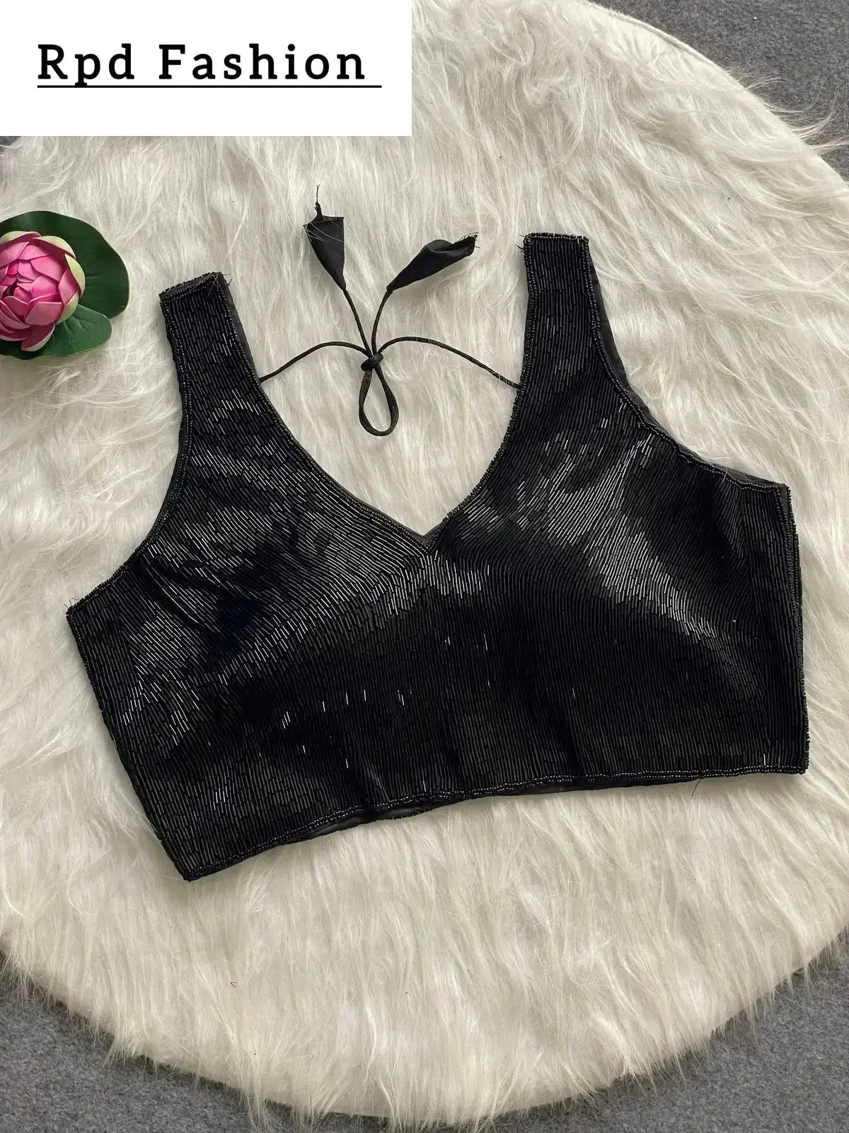 elegant pure handwork blouse - handcrafted silk with pearl and bead details - rpd fashion