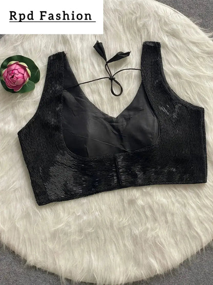 Elegant Pure Handwork Blouse - Handcrafted Silk with Pearl and Bead Details - RPD Fashion