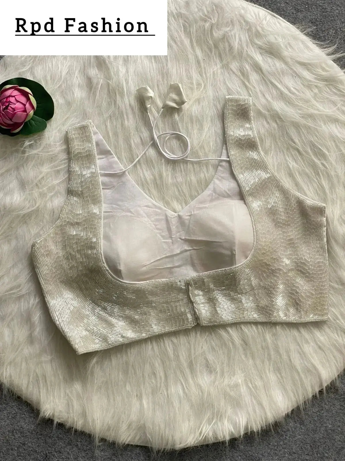 elegant pure handwork blouse - handcrafted silk with pearl and bead details - rpd fashion