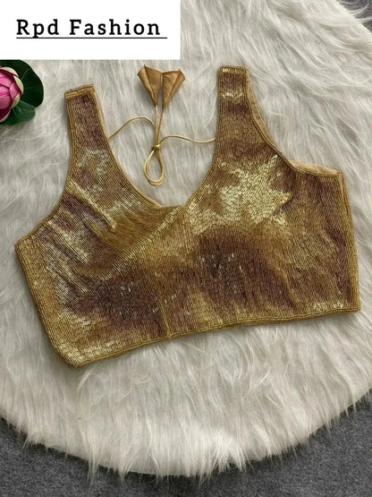Elegant Pure Handwork Blouse - Handcrafted Silk with Pearl and Bead Details - RPD Fashion