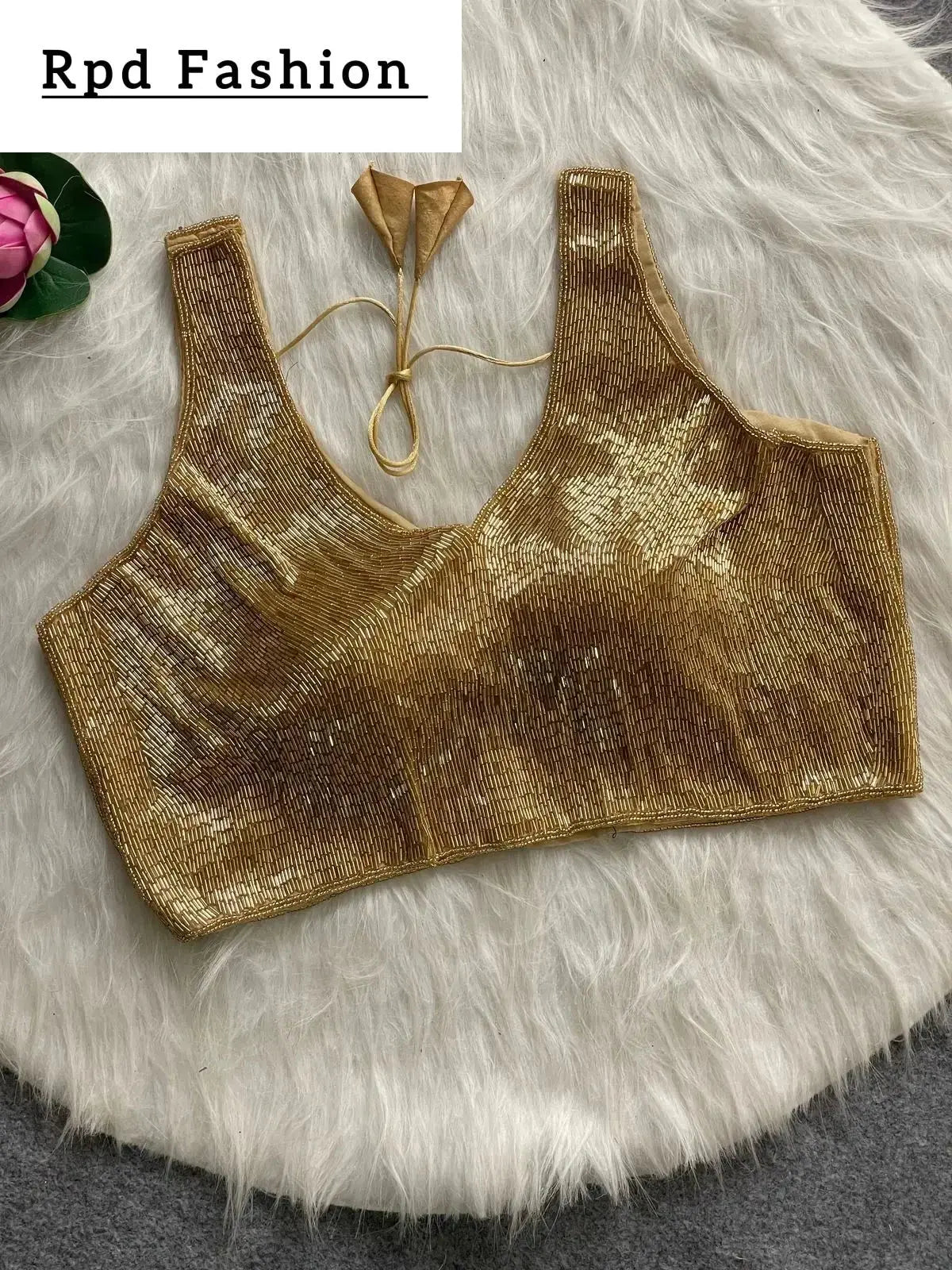 elegant pure handwork blouse - handcrafted silk with pearl and bead details - rpd fashion