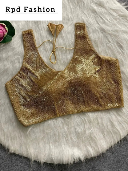 Elegant Pure Handwork Blouse - Handcrafted Silk with Pearl and Bead Details - RPD Fashion