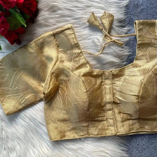 Elegant Pure Silk Golden Blouse – Party & Wedding Wear - RPD Fashion