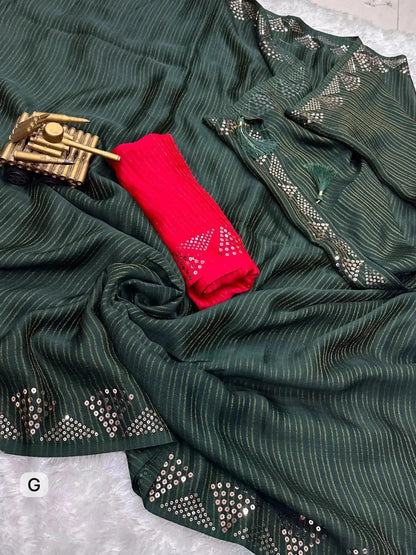 Elegant Zari Weaving Sequins Work Georgette Saree with Blouse - RPD Fashion