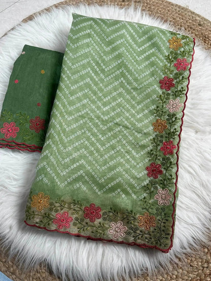Embroidered Work Saree with Zari Border - Elegance Redefined - RPD Fashion