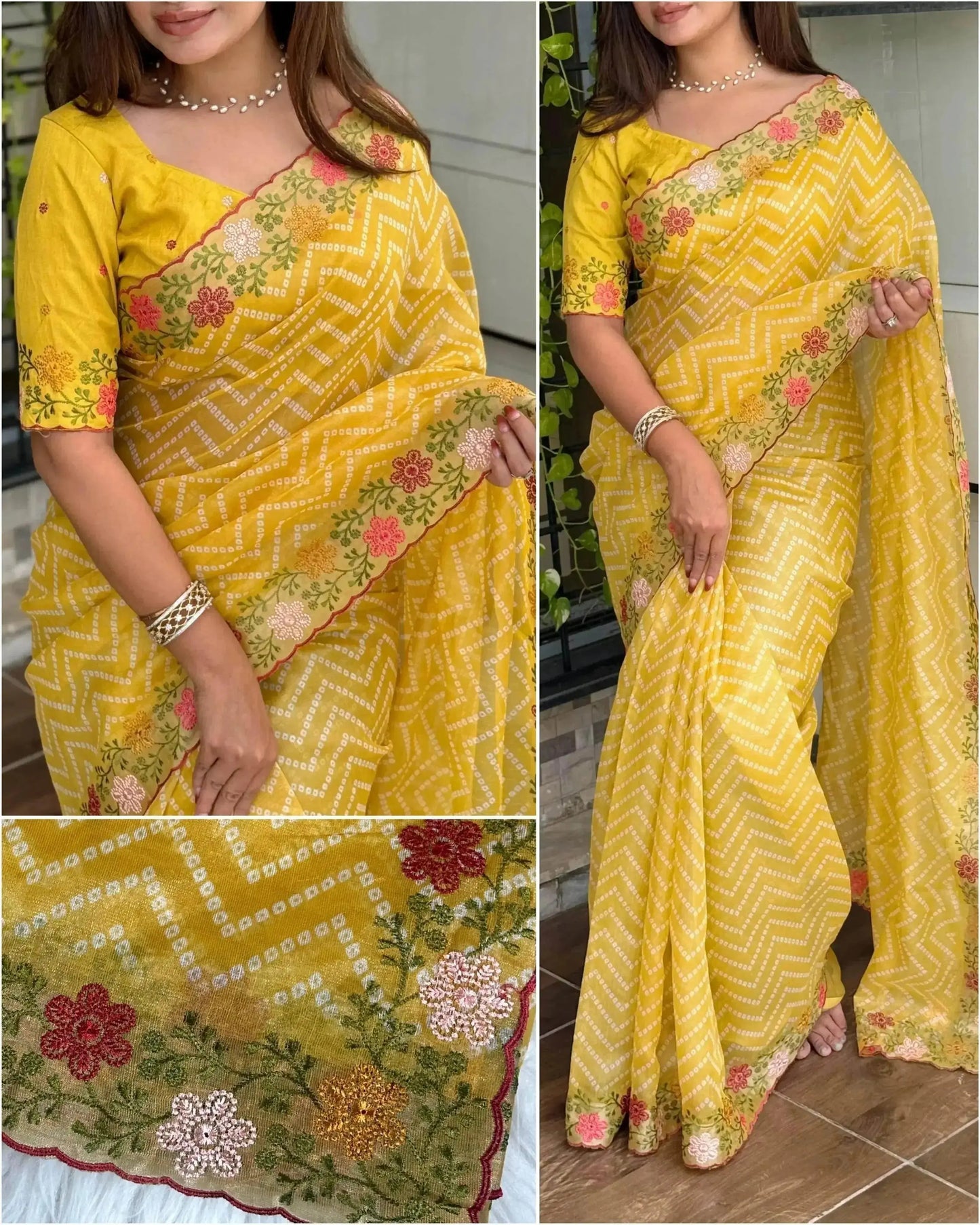 embroidered work saree with zari border - elegance redefined - rpd fashion