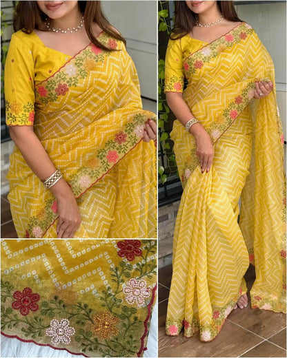 Embroidered Work Saree with Zari Border - Elegance Redefined - RPD Fashion