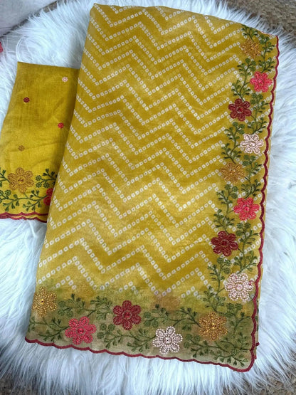 Embroidered Work Saree with Zari Border - Elegance Redefined - RPD Fashion
