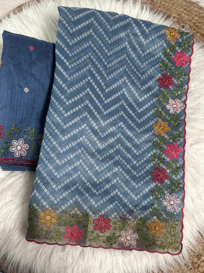 Embroidered Work Saree with Zari Border - Elegance Redefined - RPD Fashion