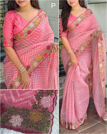 Embroidered Work Saree with Zari Border - Elegance Redefined - RPD Fashion