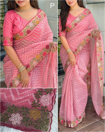 Embroidered Work Saree with Zari Border - Elegance Redefined - RPD Fashion