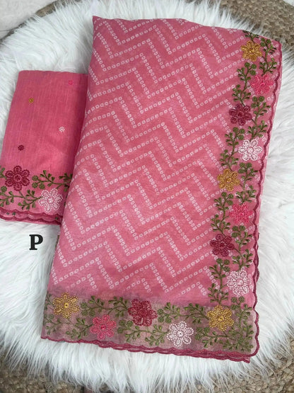 Embroidered Work Saree with Zari Border - Elegance Redefined - RPD Fashion