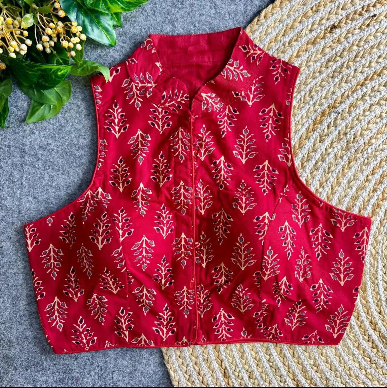 elegant partywear blouse with ajrakh cotton fabric and pure pali cotton lining