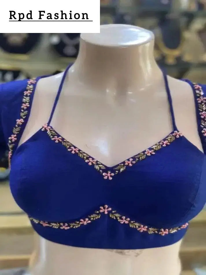 golden handwork blouse with colorful thread and sequences - rpd fashion