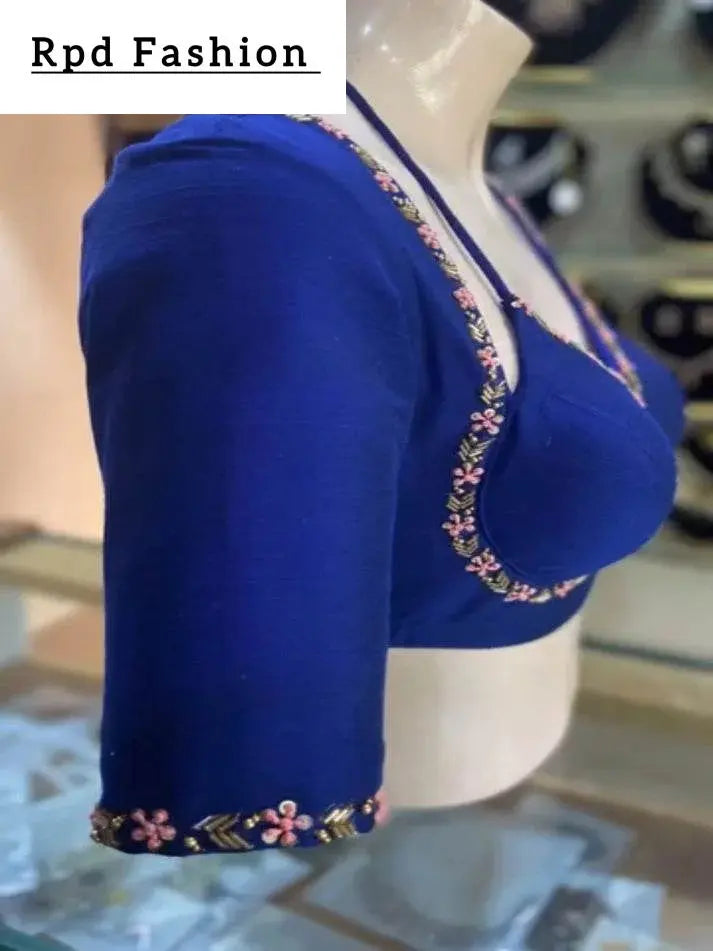 golden handwork blouse with colorful thread and sequences - rpd fashion