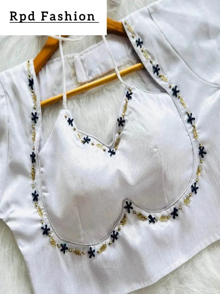 golden handwork blouse with colorful thread and sequences - rpd fashion