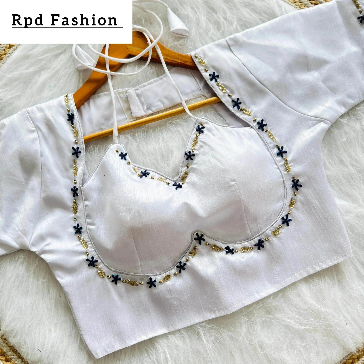 golden handwork blouse with colorful thread and sequences - rpd fashion