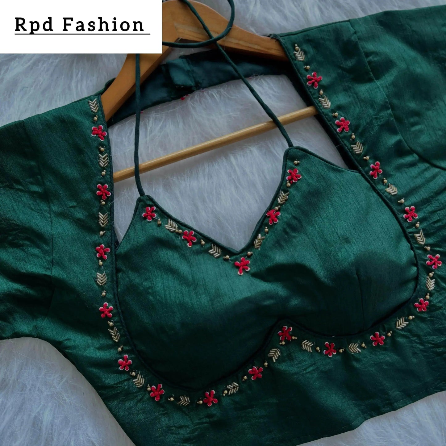 golden handwork blouse with colorful thread and sequences - rpd fashion