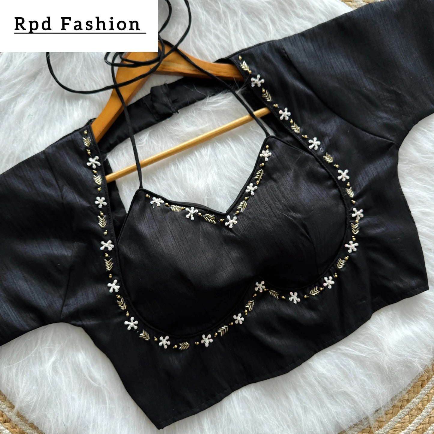 golden handwork blouse with colorful thread and sequences - rpd fashion