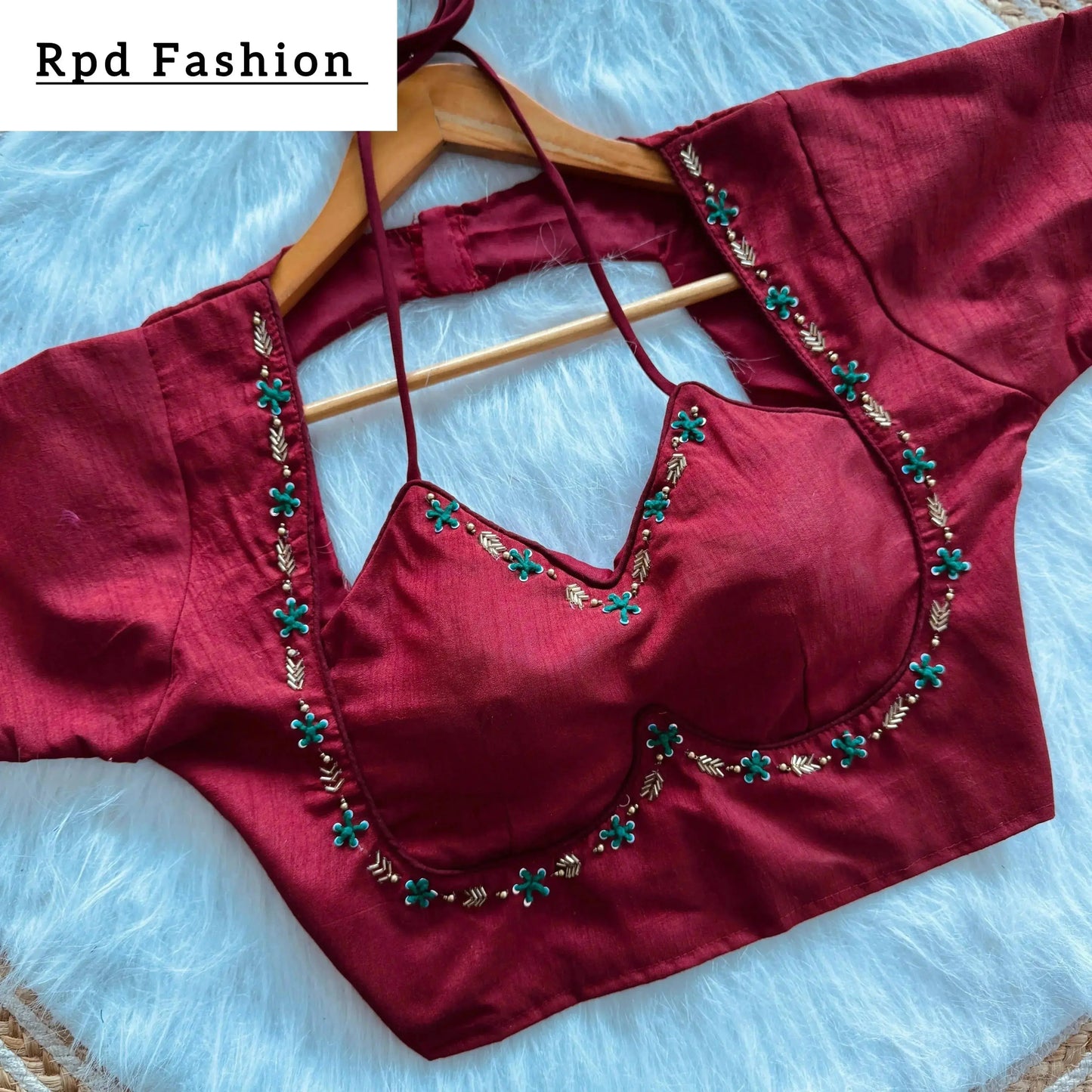 golden handwork blouse with colorful thread and sequences - rpd fashion
