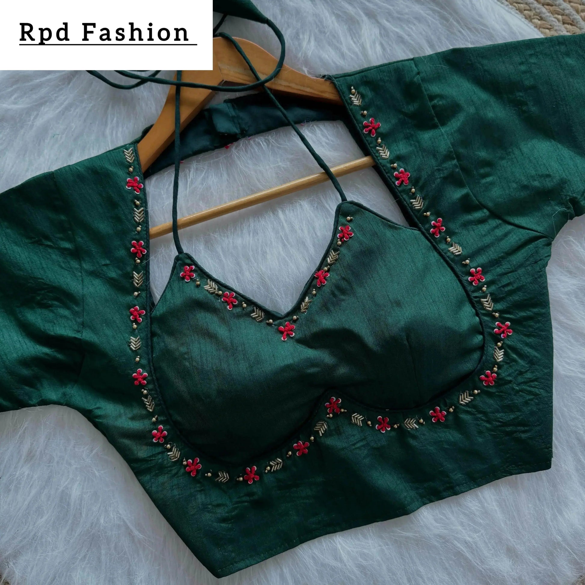 Golden Handwork Blouse with Colorful Thread and Sequences - RPD Fashion