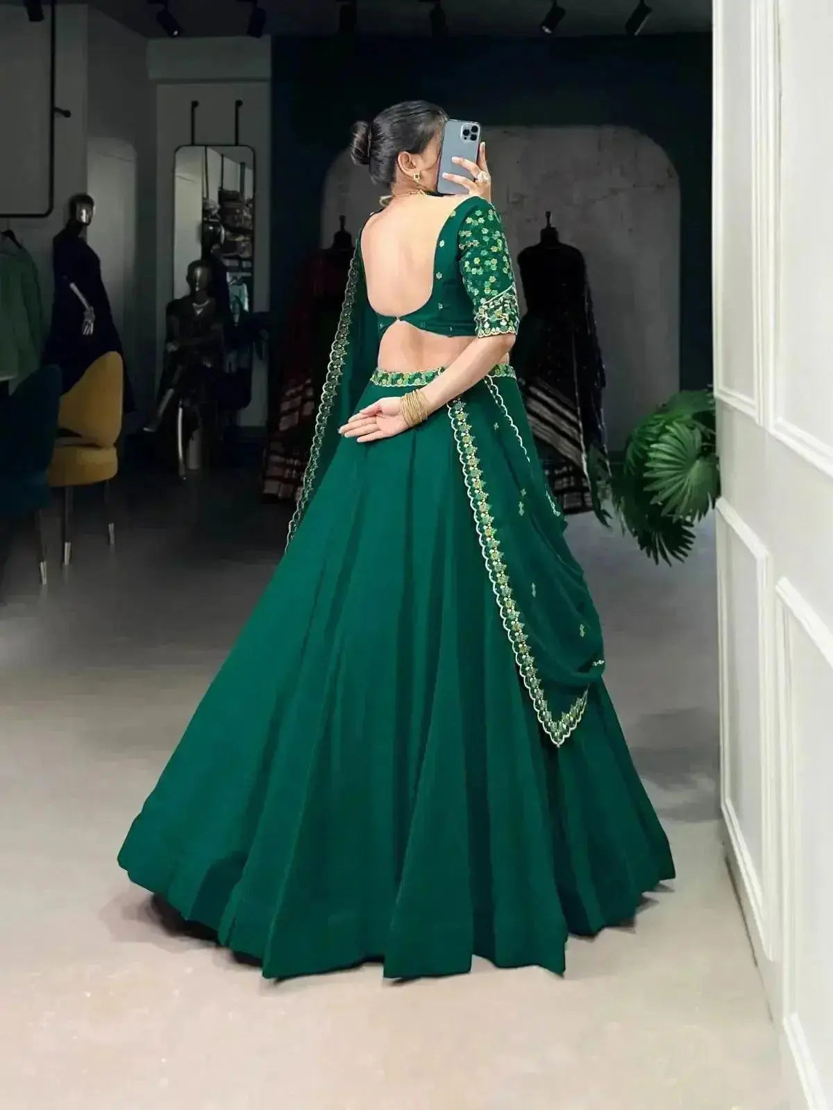 green plain georgette a line lehenga choli - rpd fashion