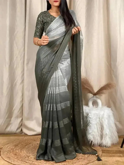 Grey Green Georgette Sarees for Women – Elegant Party Wear Collection - RPD Fashion