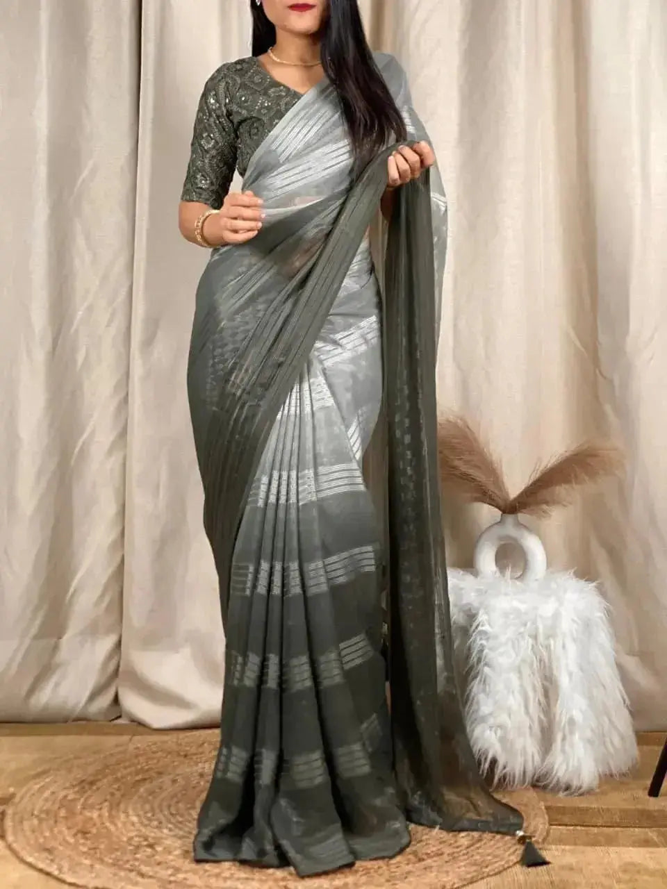 grey green georgette sarees for women – elegant party wear collection - rpd fashion