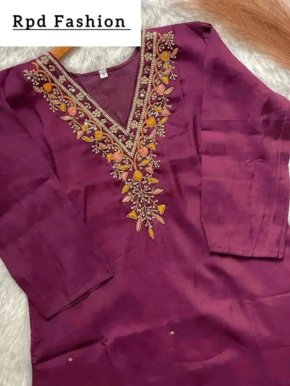 HANDWORK KURTI PANT WITH DUPATTA SET - RPD Fashion