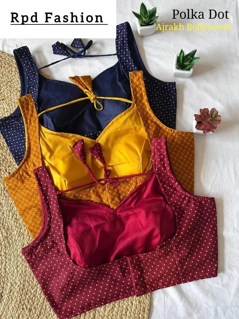 handblock cotton ajrakh blouse - polka dot design - rpd fashion