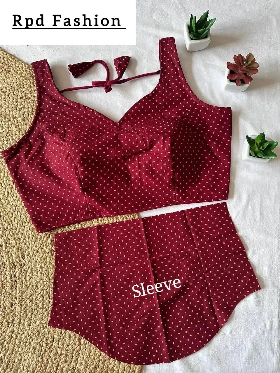 Handblock Cotton Ajrakh Blouse - Polka Dot Design - RPD Fashion