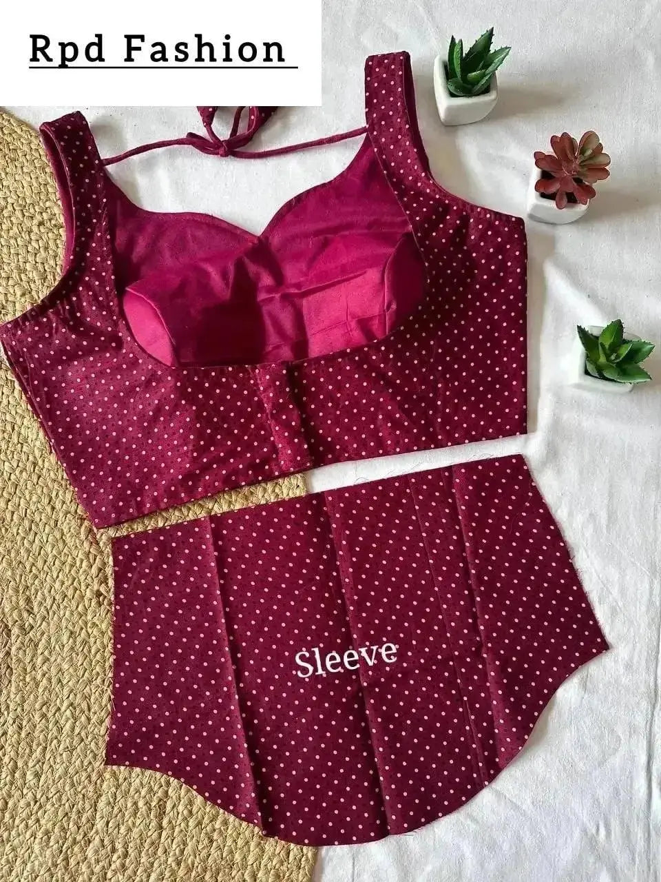 Handblock Cotton Ajrakh Blouse - Polka Dot Design - RPD Fashion