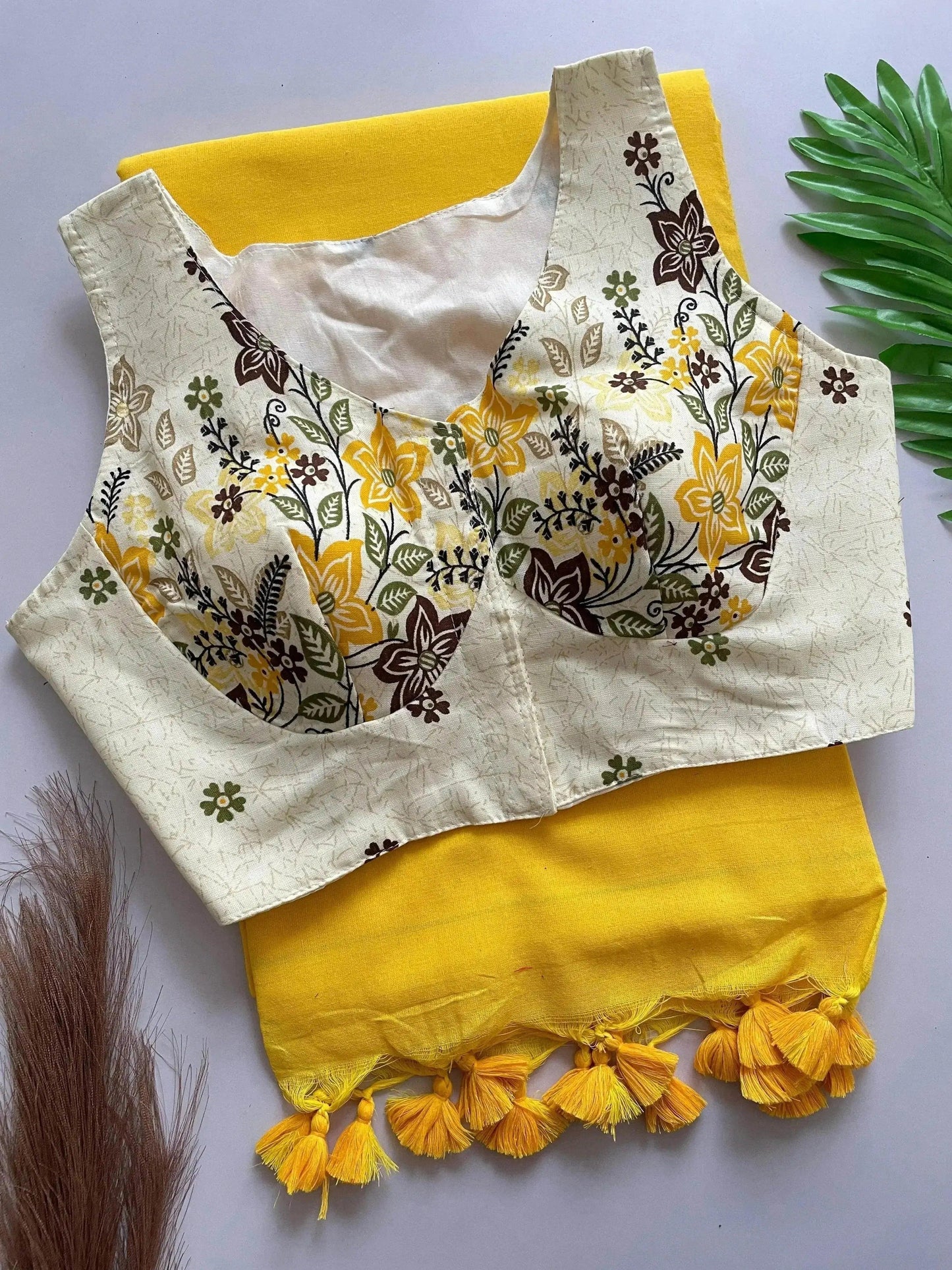 heavy cotton khadi saree with cotton print blouse - rpd fashion