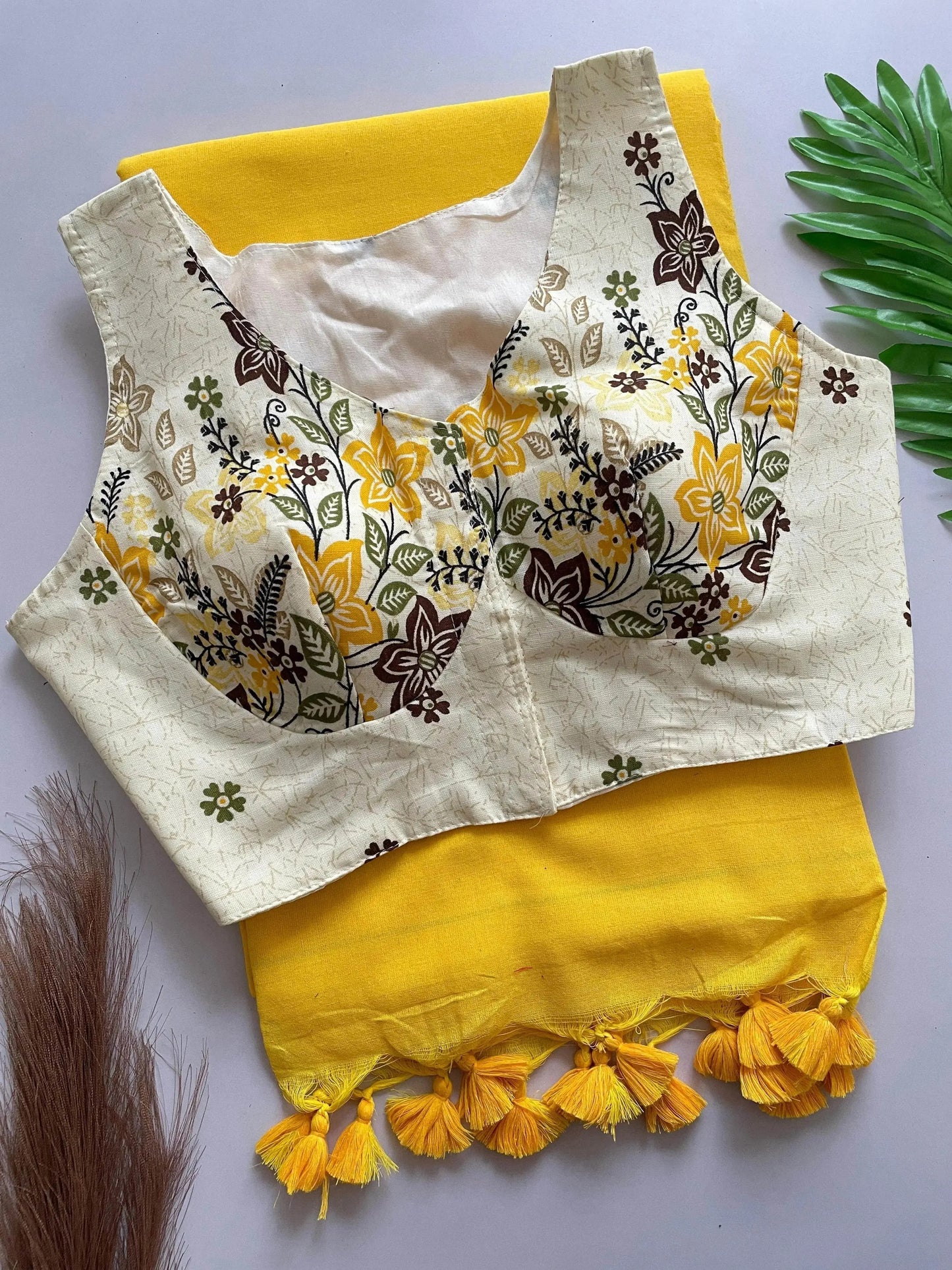 heavy cotton khadi saree with cotton print blouse - rpd fashion