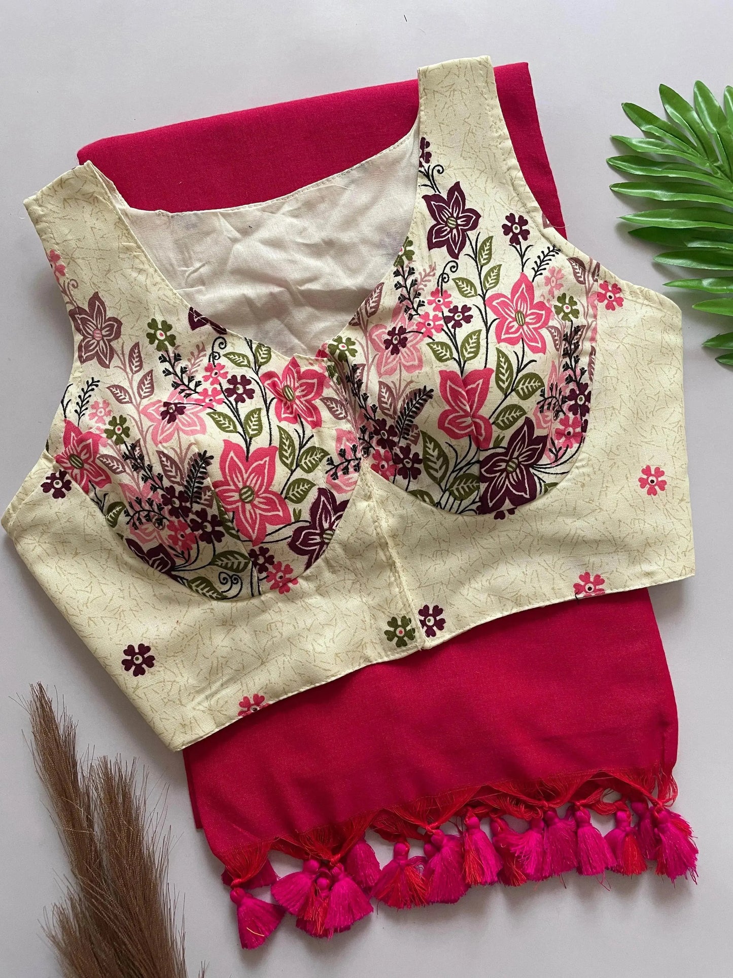 heavy cotton khadi saree with cotton print blouse - rpd fashion