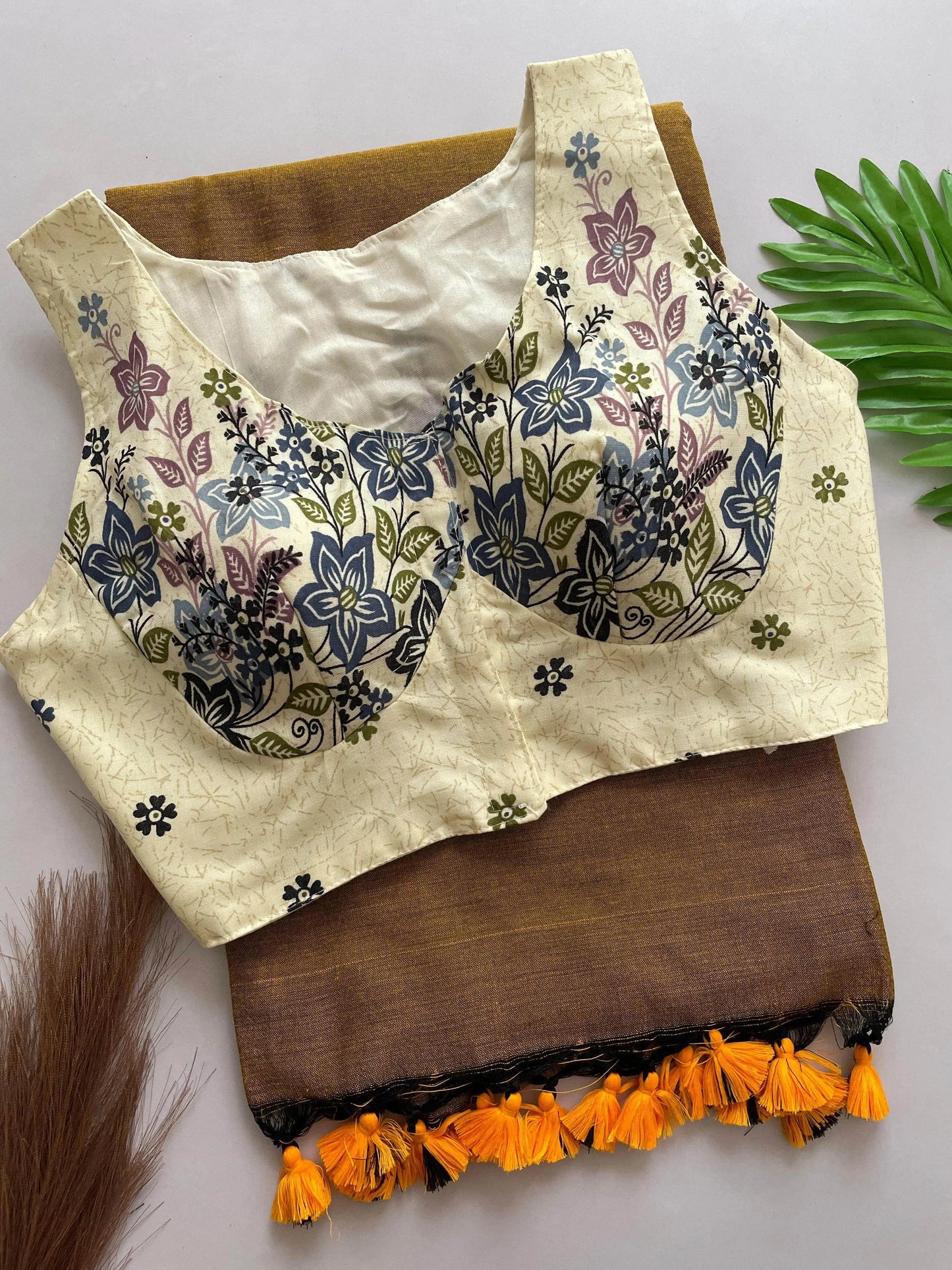 heavy cotton khadi saree with cotton print blouse - rpd fashion