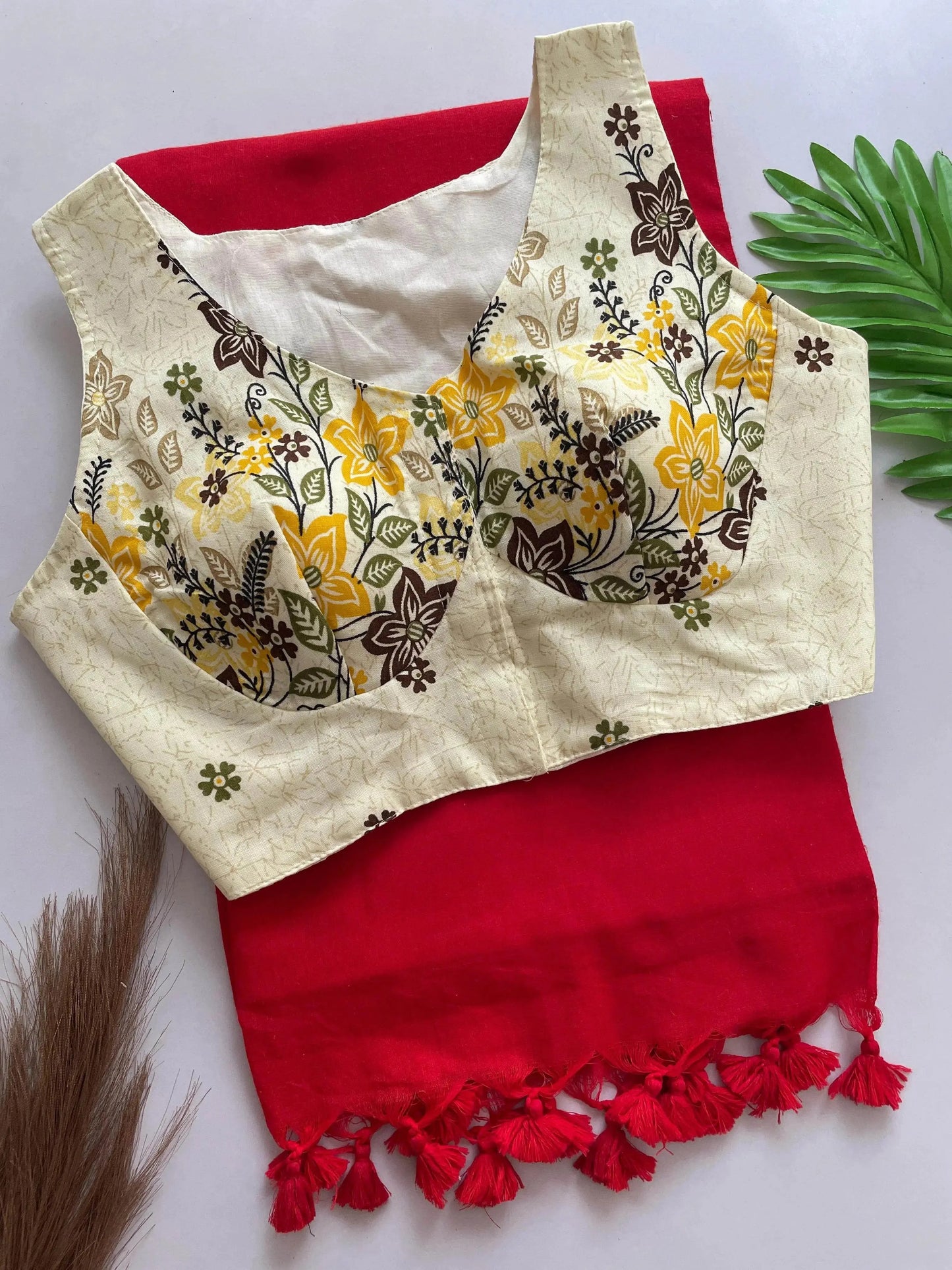 heavy cotton khadi saree with cotton print blouse - rpd fashion
