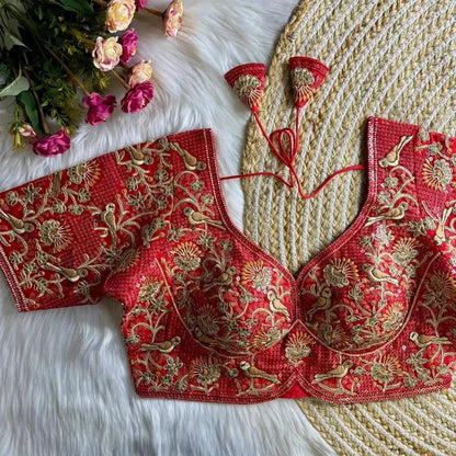 Heavy Embroidered Bridal Blouse for Bride – Banarasi Silk Pink Wedding Blouse - RPD Fashion