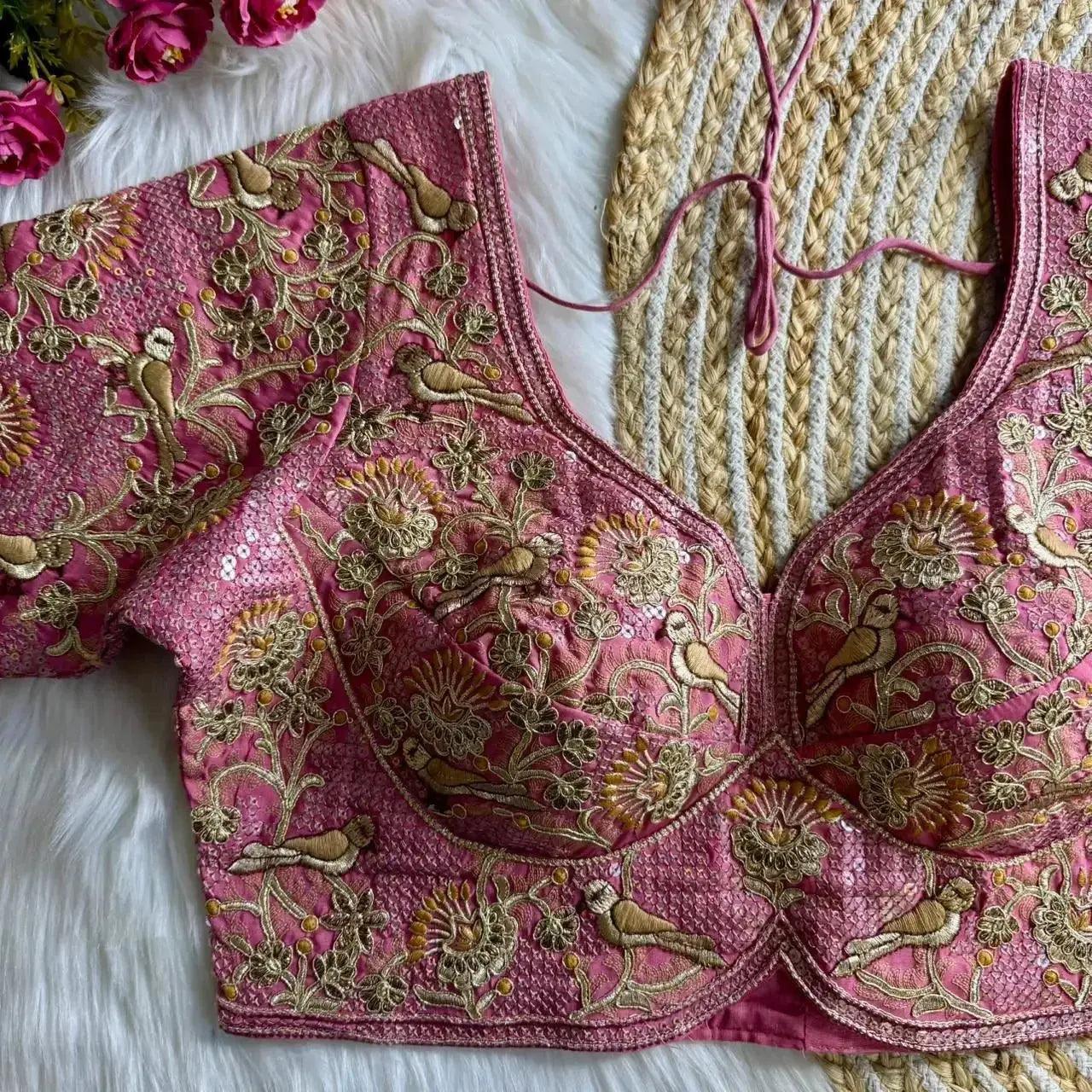 Heavy Embroidered Bridal Blouse for Bride – Banarasi Silk Pink Wedding Blouse - RPD Fashion