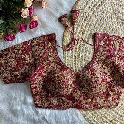 Heavy Embroidered Bridal Blouse for Bride – Banarasi Silk Pink Wedding Blouse - RPD Fashion