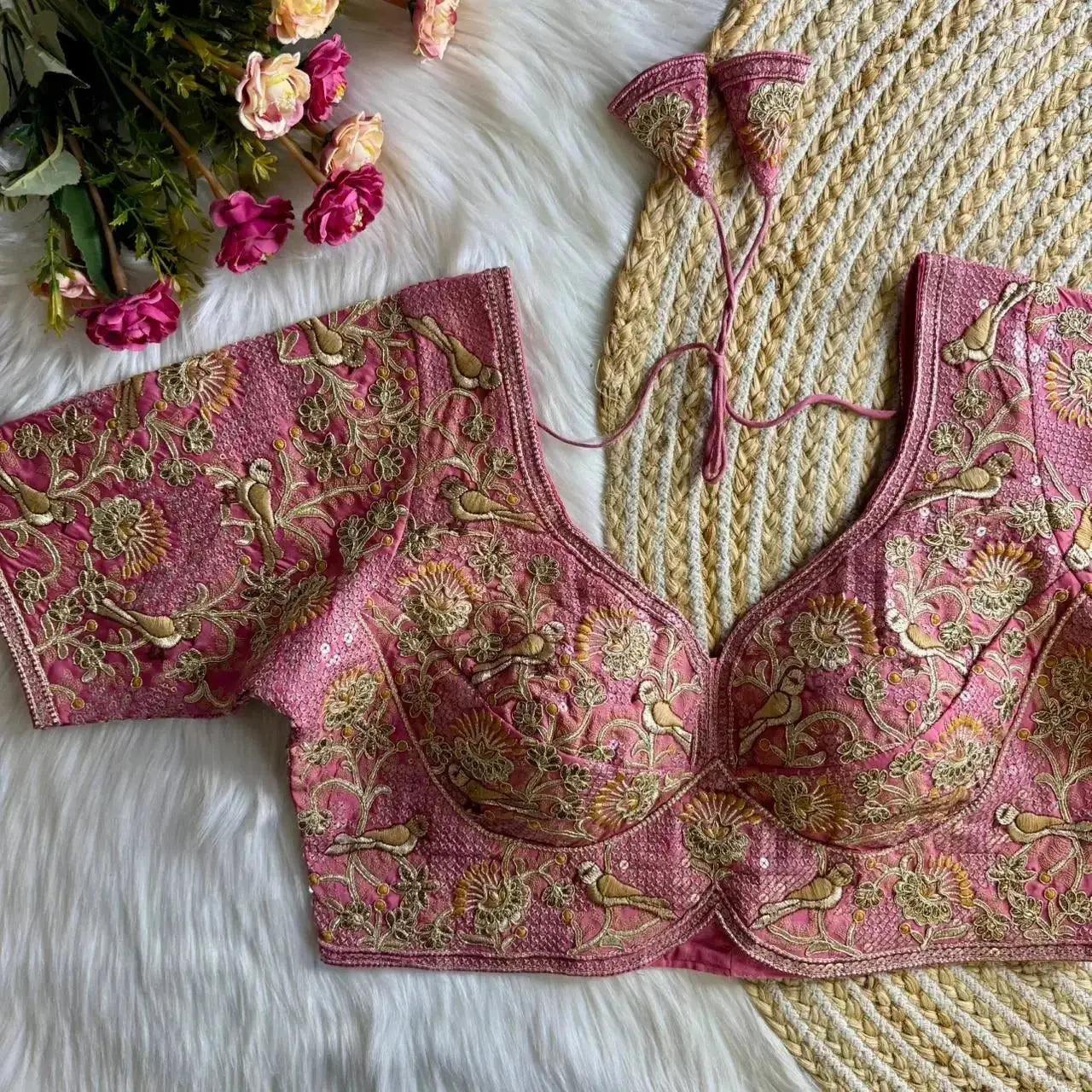heavy embroidered bridal blouse for bride – banarasi silk pink wedding blouse - rpd fashion
